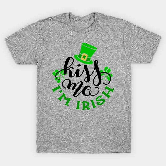 Kiss Me I'm Irish Funny Clover St Patrick T-Shirt by TheBlackCatprints